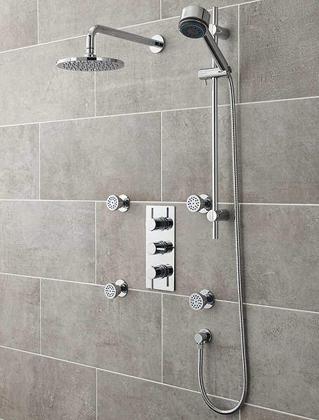 Nuie Quest Quest Thermostatic Shower Valve With Head, Slide Rail & Jets.