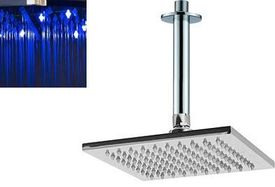 Premier Showers Square LED Shower Head With Ceiling Arm (200x200mm).