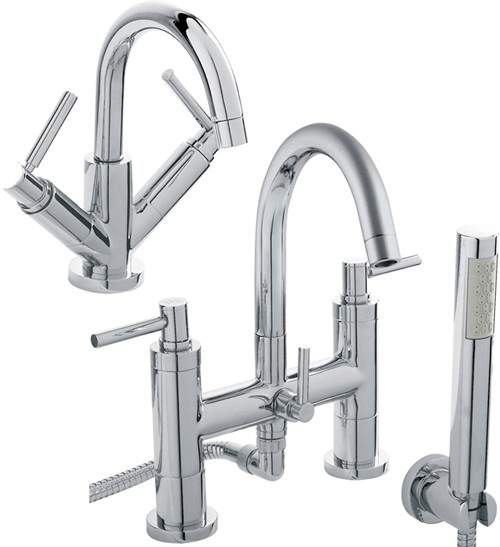 Hudson Reed Tec Basin & Bath Shower Mixer Tap Set (Free Shower Kit).