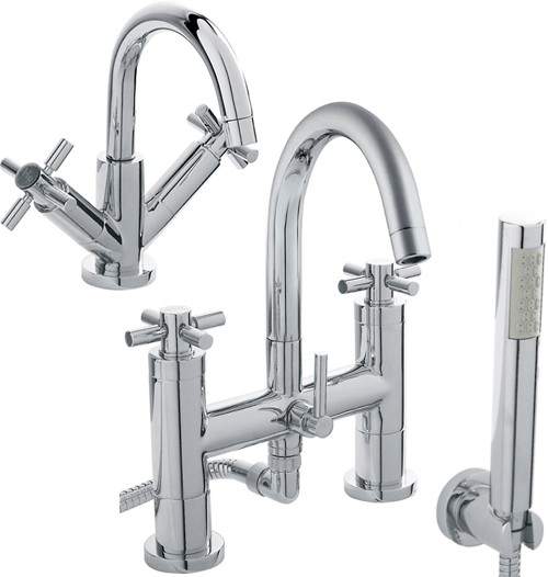 Hudson Reed Tec Basin & Bath Shower Mixer Tap Set (Free Shower Kit).