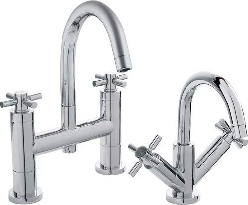 Hudson Reed Tec Basin Mixer & Bath Filler Tap Set (Chrome).