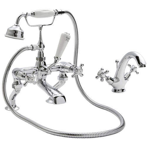 Hudson Reed Topaz Mono Basin & BSM Tap Pack With X-Heads (White & Chrome).