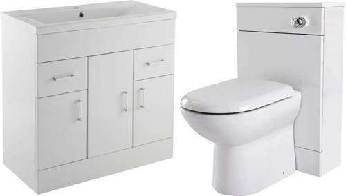 Premier Eden 800mm Vanity Unit Suite With BTW Unit, Pan & Seat (White).