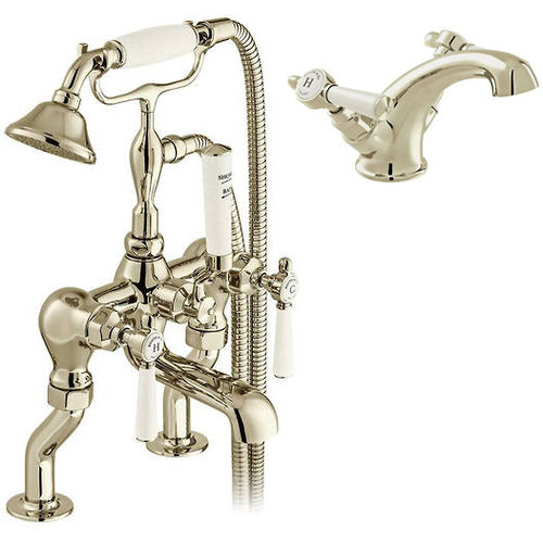 Vado Axbridge Basin & Bath Shower Mixer Tap Pack With Lever Handles (Bright Nickel).