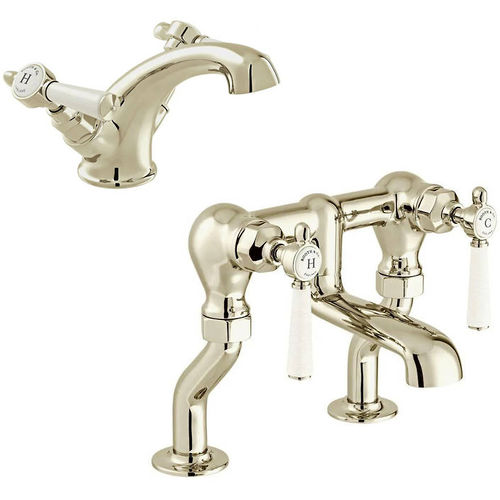 Vado Axbridge Basin & Bath Filler Tap Pack With Lever Handles (Bright Nickel).