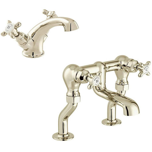 Vado Axbridge Basin & Bath Filler Tap Pack With Crosshead Handles (Bright Nickel).