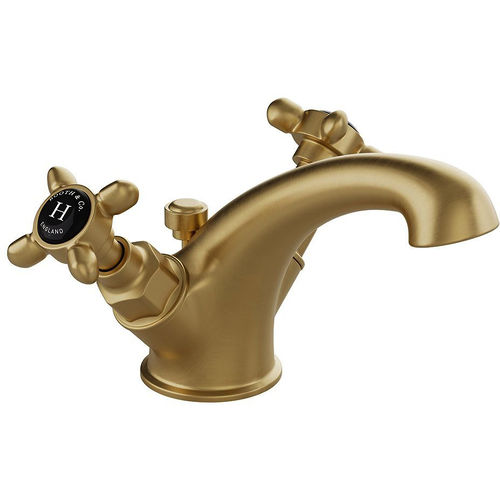 Vado Axbridge Mono Basin Mixer Tap With Pop Up Waste & Crosshead Handles (Brushed Brass).