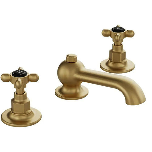 Vado Axbridge 3TH Basin Mixer Tap With Pop Up Waste & Crosshead Handles (Brushed Brass).