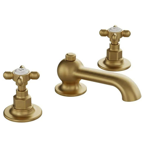 Vado Axbridge 3TH Basin Mixer Tap With Pop Up Waste & Crosshead Handles (Brushed Brass).