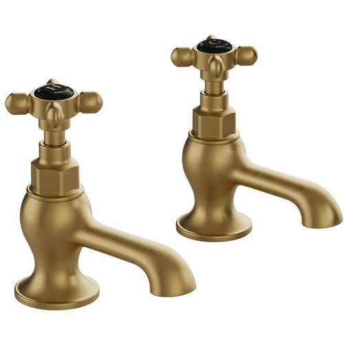 Vado Axbridge Basin Taps With Crosshead Handles (Brushed Brass, Pair).