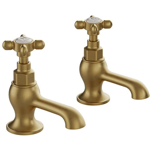 Vado Axbridge Basin Taps With Crosshead Handles (Brushed Brass, Pair).