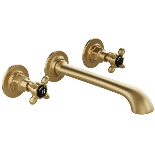 Vado Axbridge Wall-Mounted Basin Mixer Tap With Crosshead Handles (Brushed Brass, 3TH).