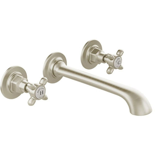 Vado Axbridge Wall-Mounted Basin Mixer Tap With Crosshead Handles (Brushed Nickel, 3TH).