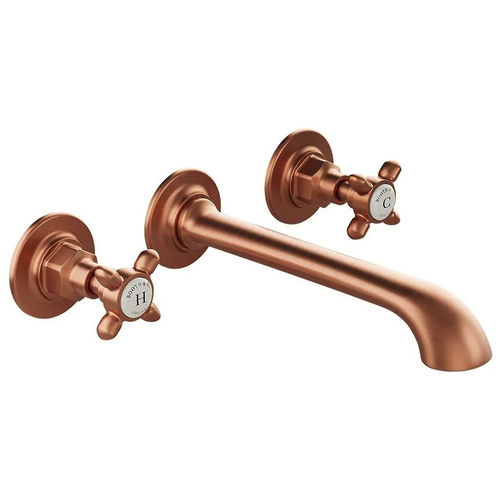 Vado Axbridge Wall-Mounted Basin Mixer Tap With Crosshead Handles (Brushed Bronze, 3TH).