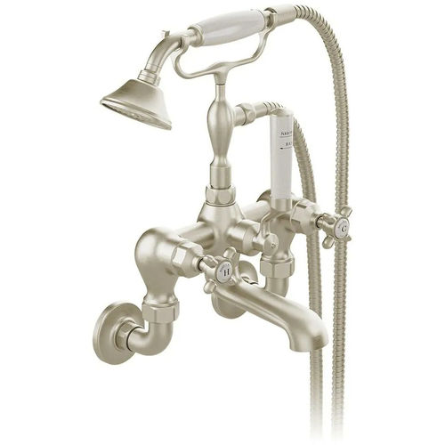 Vado Axbridge Wall-Mounted Bath Shower Mixer Tap With Crosshead Handles (Brushed Nickel).
