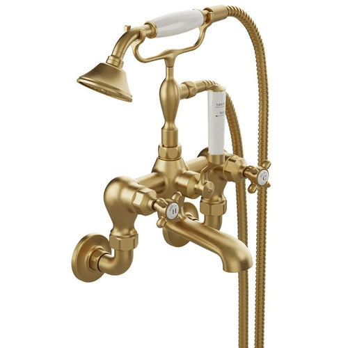 Vado Axbridge Wall-Mounted Bath Shower Mixer Tap With Crosshead Handles (Brushed Brass).