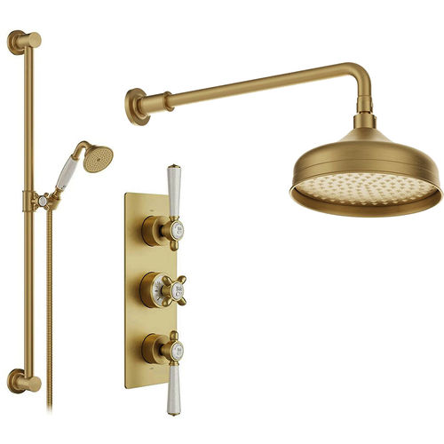 Vado Axbridge Thermostatic Shower Valve With Slide Rail Kit & Fixed Head (Brushed Brass).