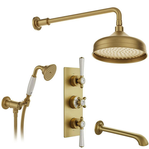 Vado Axbridge Thermostatic Shower Valve With Mini Kit, Head & Bath Spout (Brushed Brass).