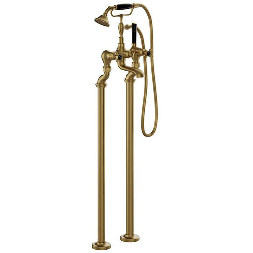 Vado Axbridge Freestanding Bath Shower Mixer Tap With Crosshead Handles (Brushed Brass).