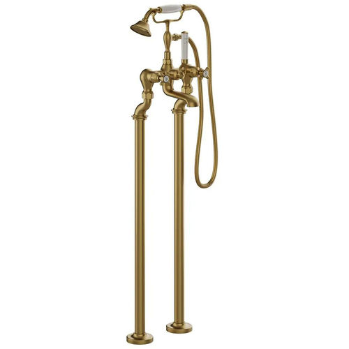 Vado Axbridge Freestanding Bath Shower Mixer Tap With Crosshead Handles (Brushed Brass).