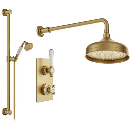 Vado Axbridge Thermostatic Shower Valve With Slide Rail Kit & Fixed Head (Brushed Brass).