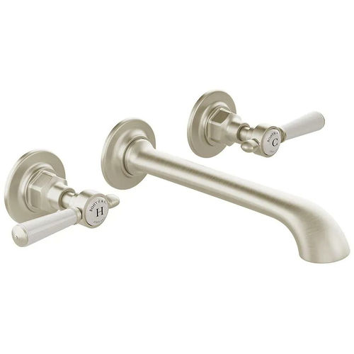 Vado Axbridge Wall-Mounted Basin Mixer Tap With Lever Handles (Brushed Nickel, 3TH).