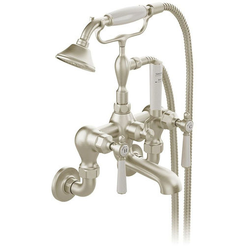 Vado Axbridge Wall-Mounted Bath Shower Mixer Tap With Lever Handles (Brushed Nickel).