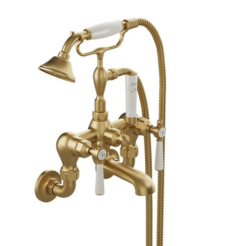 Vado Axbridge Wall-Mounted Bath Shower Mixer Tap With Lever Handles (Brushed Brass).