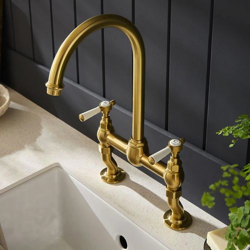 Vado Axbridge Bridge Kitchen Mixer Tap With Lever Handles (Brushed Brass).