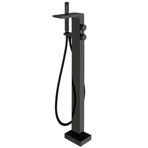 Vado Omika Noir Freestanding Bath Shower Mixer Tap With Kit (Polished Black).