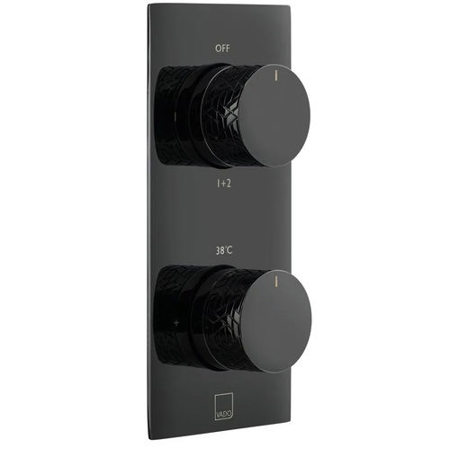 Vado Omika Noir Thermostatic Shower Valve With 2 Outlets (Polished Black).