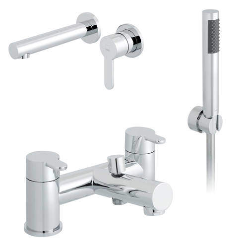 Vado Sense Wall Mounted Basin & Bath Shower Mixer Taps Pack (Chrome).