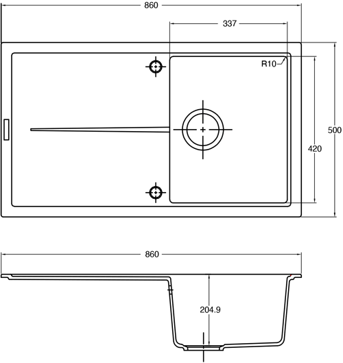 Additional image for Bladeuno 860i Inset 1.0 Bowl Kitchen Sink (860x500, Metallic Grey).