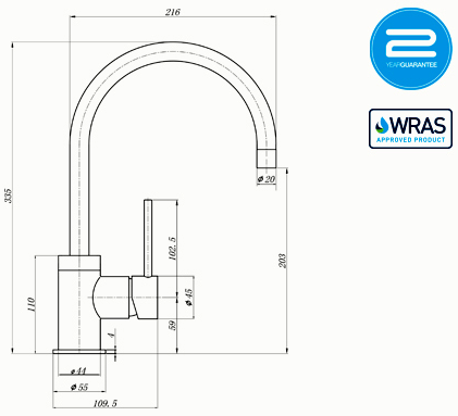 Additional image for Courbe Single Lever Kitchen Tap (Brushed Steel).