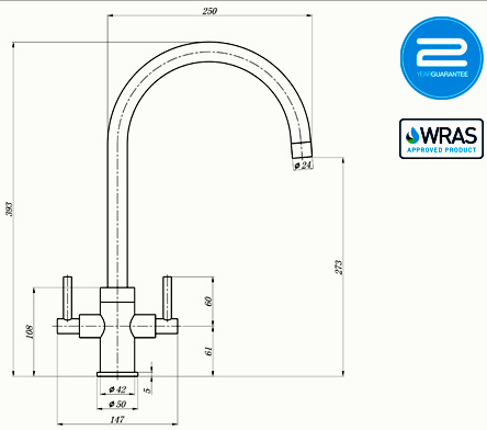 Additional image for Curvato dual Lever Kitchen Tap (Chrome).