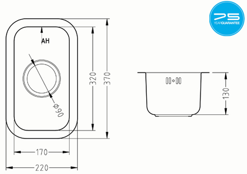 Additional image for Undermounted Kitchen Sink With Plumbing Kit (Satin, 170x320mm).