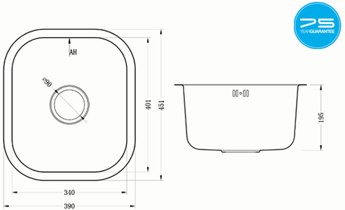 Additional image for Undermounted Kitchen Sink With Plumbing Kit (Satin, 340x401mm).