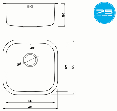 Additional image for Undermounted Kitchen Sink With Plumbing Kit (Satin, 400x400mm).