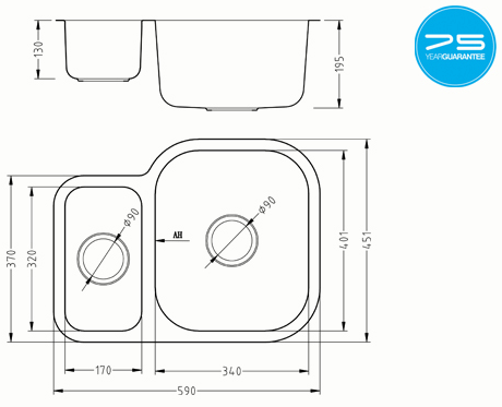 Additional image for Undermounted Two Bowl Kitchen Sink With Kit (Satin, 590x451mm).