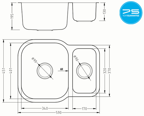 Additional image for Undermounted Two Bowl Kitchen Sink With Kit (Satin, 590x451mm).