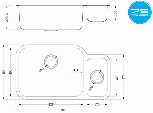 Additional image for Undermounted Two Bowl Kitchen Sink With Kit (Satin, 785x456mm).