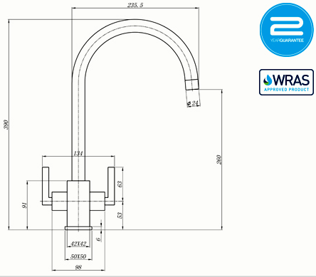 Additional image for Ruscello Dual Lever Kitchen Tap (Brushed Steel).