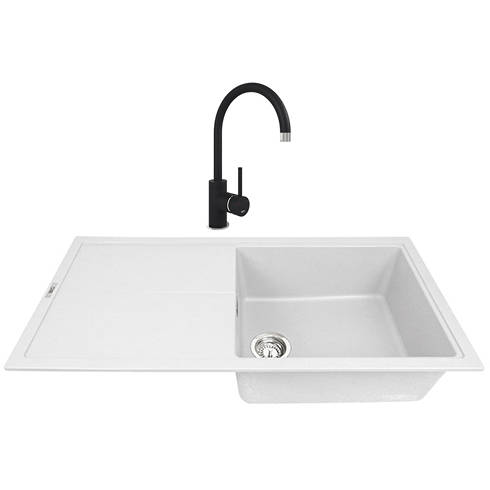 Additional image for Kitchen Sink & Tap Pack, 1.0 Bowl (1000x500, Polar White & Black).
