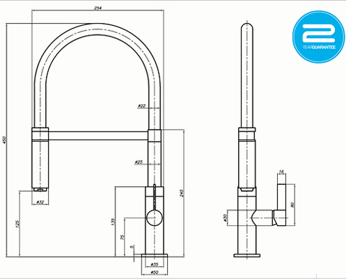 Additional image for Spirale Single Lever Rinser Kitchen Tap (Chrome & Black).