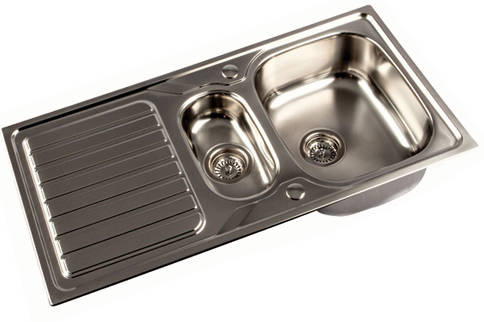 Additional image for Reversible Inset Kitchen Sink With Two bowls (Satin, 1000x500).