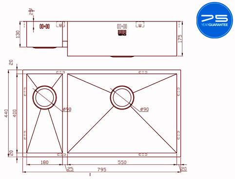 Additional image for Undermounted Two Bowl Kitchen Sink With Kit (Satin, 755x400mm).