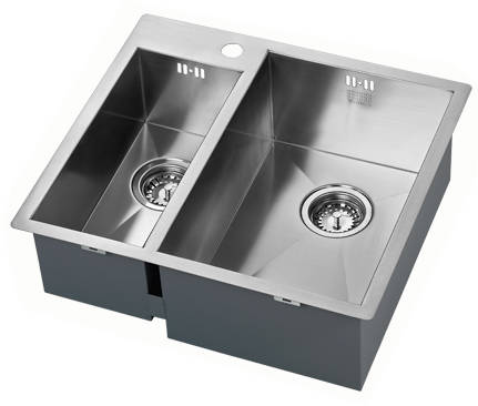 Additional image for Inset Two Bowl Kitchen Sink With Plumbing Kit (Satin, 565x510mm).