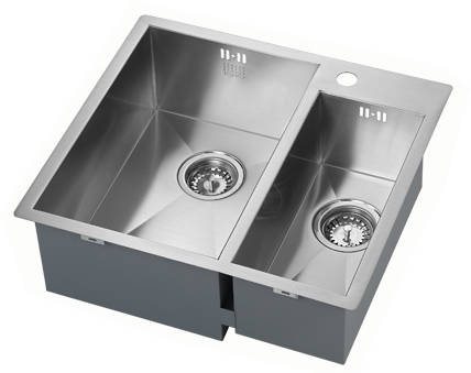 Additional image for Inset Two Bowl Kitchen Sink With Plumbing Kit (Satin, 565x510mm).