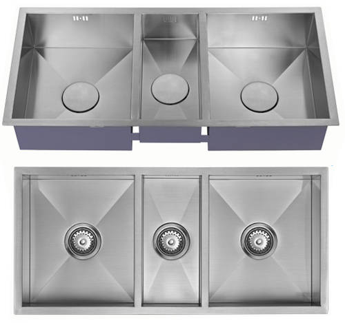Additional image for Undermounted Three Bowl Kitchen Sink With Kit (Satin, 920x400).