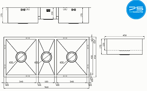 Additional image for Undermounted Three Bowl Kitchen Sink With Kit (Satin, 920x400).